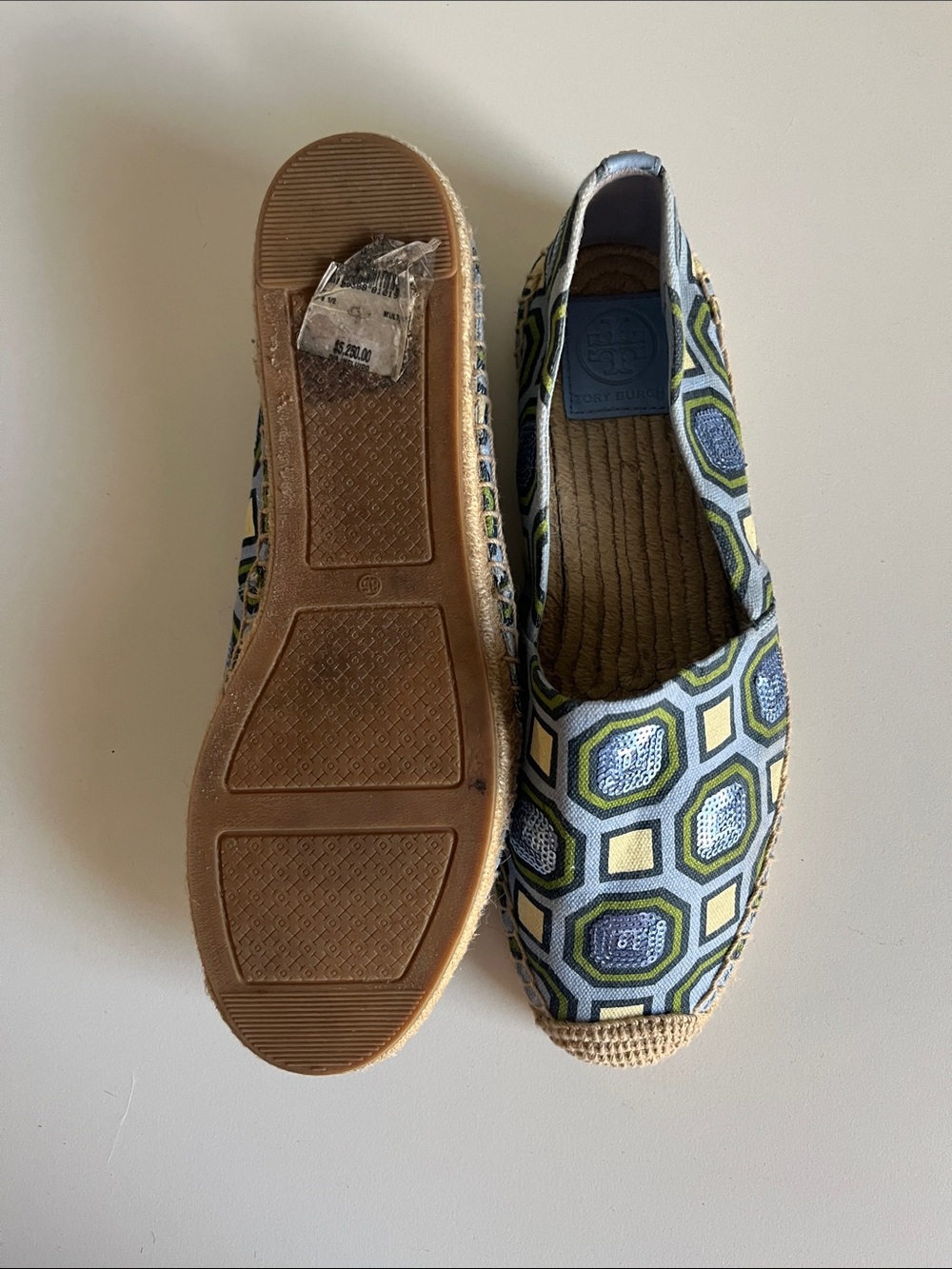 Tory Burch Blue and Green Hexagon Espadrille Flats 8.5 - Picture 2 of 3